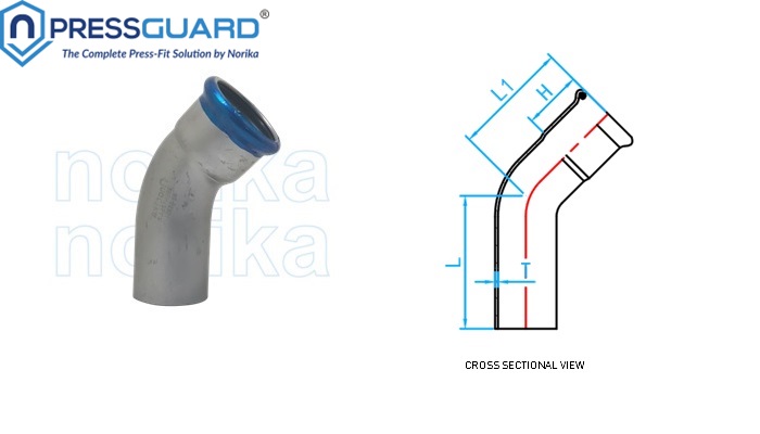 Stainless Steel 304 Press Fit 45 Deg Elbow (MxF)